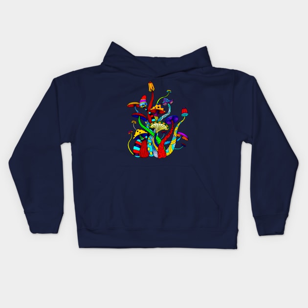 Colorful Mushroom Vintage Art Kids Hoodie by AlondraHanley